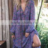 New Style Long Sleeve Chiffon Flirty V Neck Frock Design Maxi Dress Sexy Necked Women Picture HSd5175 thumbnail-3