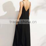 Woman Black Summer Sleeveless Spaghetti Strap Maxi Beach Shift Dress thumbnail-3