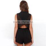 HAODUOYI Women Black Chiffon Ruched Cut Out Waist Hollow Back Rompers Playsuits thumbnail-2