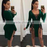 Zm50308b v Neck Hollow Out Women Clothes Pure Color Sexy Lady Dresses thumbnail-2