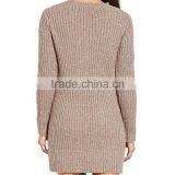 Crew Neck Rib-knit Longline Wholesale Pullover Sweater With Front Patch Pockets thumbnail-3