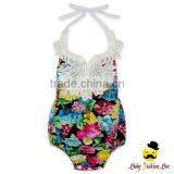 0-2 Years Summer Cotton Flower Printed Halter Lace Froal Infant Newborn Baby Girl Vintage Romper Clothes thumbnail-3