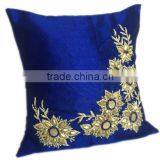 Blue Gold Pillows Blue Gold Embroidery Accent Pillow Embroidery Pillow Cover Indigo Blue Gold Pillowcase thumbnail-4