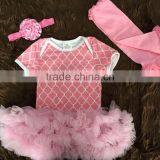 2015 New Pink Quatrefoil Baby Romper Tutu Romper Dress With Matching Headband and Leg Warmer thumbnail-1