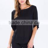 Latest Roll Sleeves Beaded Woman Blouse Fashion Blouse for Daily Life thumbnail-2