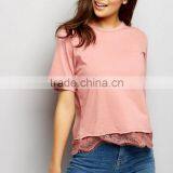 Latest Model China t Shirt Factory Blank Design Tshirt With Lace Trim Hem thumbnail-2