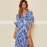 Gypsy Boho Hippie Printed Clothes Half Sleeve Backless Floral Maxi Dress thumbnail-5