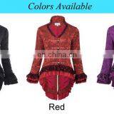 Belle Poque Women's Retro Vintage Gothic Victorian Corset Style Lace Embellished V-Neck Jacquard Red Coat Tops BP000223-2 thumbnail-6