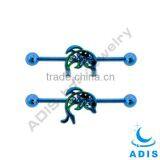Anodized Dolphin Industrial Ear Barbell thumbnail-1