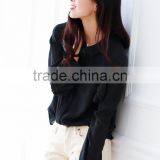 SZXX Wholesale Womens Lady Elegant Black Lace Blouse Shirts thumbnail-3