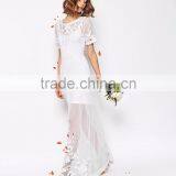 MGOO Sweetheart Bridal Delicate Lace And Pearl Maxi Dress With Short Sleeves Embroidered Dress thumbnail-5