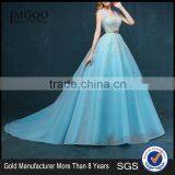 MGOO New Coming Popular Pageant Dress For Women Sky Blue Sheer V Neck Embroidery Floral Dress Evening Long 2260 thumbnail-1