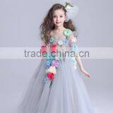 2017 Fancy Sheer Embroidery Gauze Short Sleeve Long Frocks Cotton Lining Dress thumbnail-5