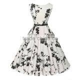 Hot Selling Polyester One-piece Dress With Belt Printed Floral White thumbnail-1