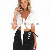 Latest Design Sexy Deep V Neck Crop Tops Short Sleeve Blouse 2017 thumbnail-5