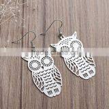 New Fashion Copper Filigree Stamping Earrings Ear Wire Hooks Halloween Owl Silver Tone Hollow 61mm x 26mm thumbnail-1