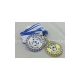 2D or 3D Gold Plating Iron / Brass / Zinc Alloy Rishoj Iron Stamped Ribbon Medals with Soft Enamel