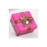 Complex Paper / MDF Recycled Gift Packaging Boxes With Red Ribbon , Varnishing