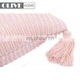 2018 Hot Sales 100%acrylic Decorative Rib Knitted Cushion Cover With Lantern Tassels thumbnail-6