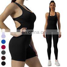 Sexy Racer Back Hollow Out Jumpsuits Custom Rompers Gym Fitness Workout Bodysuit Seamless One Piece Yoga Jumpsuit For Women thumbnail-3
