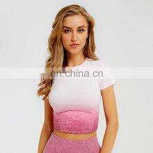 Wholesale Women Seamless Gradient Crop Top Fitness Yoga Top Sports Short Sleeve Yoga Tops thumbnail-5