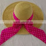 Lady's fashion straw floppy hat with bowknot