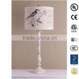 Traditional polyresin antique white buffet lamp with printing fabric shade