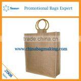 Hot Sale Leather Handle Shopping Jute Bags Hessian Cloth Burlap Sack Linen Bag thumbnail-5