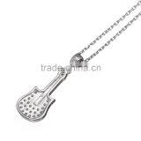 Music Theme Jewelry 925 Sterling Silver Clear Crystal Guitar Shape Pendnat Necklace thumbnail-4