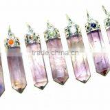 AMETHYST 7 CHAKRA POINT PENDANT SET : CHAKRA CABACHONE PENDANT POINT SET : CHAKRA PENDANT thumbnail-1