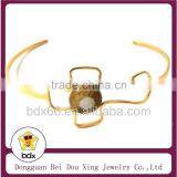 High Quality Fashion Gold Stainless Steel Religious Gift Hollow Out Catholic Jesus Cross Cuff End Bangle With Natural Stone thumbnail-1