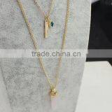 Artificial Cutting Pink Stone Multi Layers Long Necklace Choker For Fashion Lady thumbnail-4