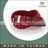 Brown Leather Red Cotton Mesh Weave Belt thumbnail-1