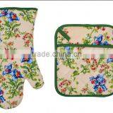 2015 NEW DESIGN PRINTING FLOWERS AND PLANTS(OVEN MITT& POT HOLDER) KITCHEN SET