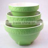3pcs Set Mixing Bowl With Solid Color, Embossed Design thumbnail-1
