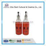 2Pieces Smile Face Metal Coat Glass Oil Vinegar Bottles With Metal Dispenser thumbnail-1