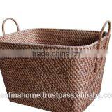 Rectangle Rattan Storage Basket With Handles thumbnail-1