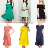 Solid Color Midi Dress 95% rayon / 5% spandex Flare Casual rayon fabric wholesale Short Dresses