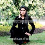 Fashion Brand Designer Long Kurtis With Front Neck Crystal Buttons Navy Blue Velvet Kurti HSD7920 thumbnail-6