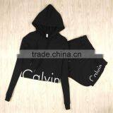 2016 New Women Fashion Sport Suit Tracksuit Summer Style Crop Top Black Gray Hoodies Sweatshirt + Short Pant Jogging Femme thumbnail-4