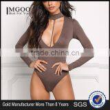 MGOO Fashion Manufacturer Custom Chocker Bodysuits For Women Front T-Strap Long Sleeves Women Tunic thumbnail-1