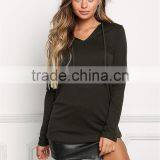 MGOO Factory Custom 2017 V Neck 100% Cotton Sweaters Olive Hooded Jersey Plain V Neck Long Sleeves thumbnail-2