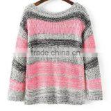 EY0866S Ladies Grey and Pink Striped Pullover Boat Neck Sweater Knitting Pattern thumbnail-6