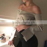 Runwaylover 125 Europe Style 2017 Ladies Sexy Off-Shoulder Knitted Flare Sleeve Blouse thumbnail-1