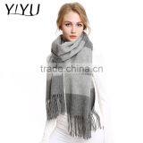 Women Elegant Soft Color Block Tassel Hem Wool Cashmere Wrap Shawl thumbnail-5