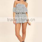 Summer off Shoulder Black and White Stripe Romper Women for Wholesale thumbnail-2