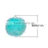 Angora Pom Pom Balls DIY Craft Decoration Mint Green With Ring 80mm Dia. thumbnail-2