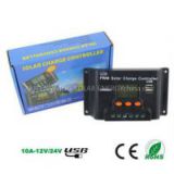 QueensWing 12/24V 10A PWM Solar Charge Controller With USB Port