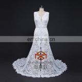 Sexy Open Low Back Lace Wedding Dresses HMY-D557 Floor Length Beaded Waistband Slit Wedding Gown