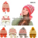 girl's pretty acrylic knitted winter hats with pom poms